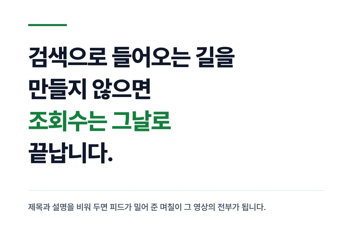 검색으로 들어오는 길을 만들지 않으면 조회수는 그날로 끝납니다 라는 문구를 담은 카드